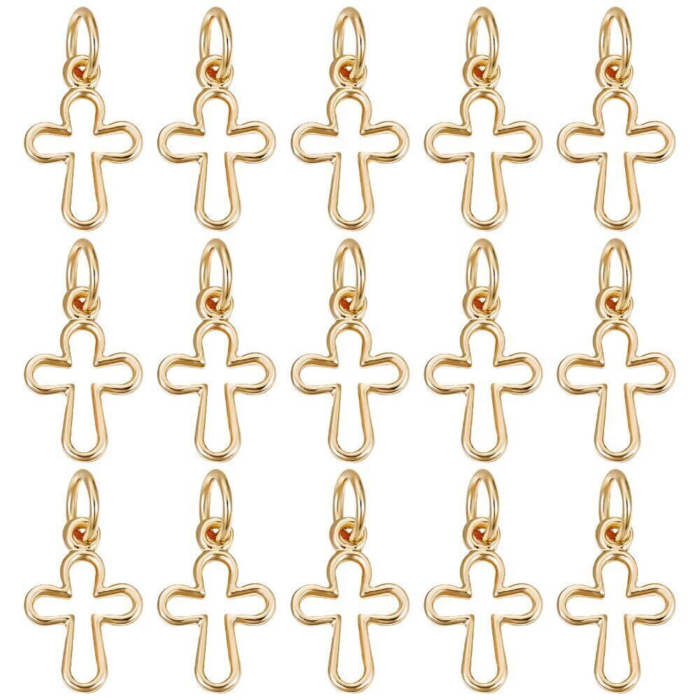 7413 1 Box 30Pcs Tiny Cross Charms 18K Gold Plated Cross Charms with Jump